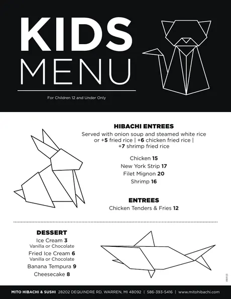 Preview of the Mito kids menu